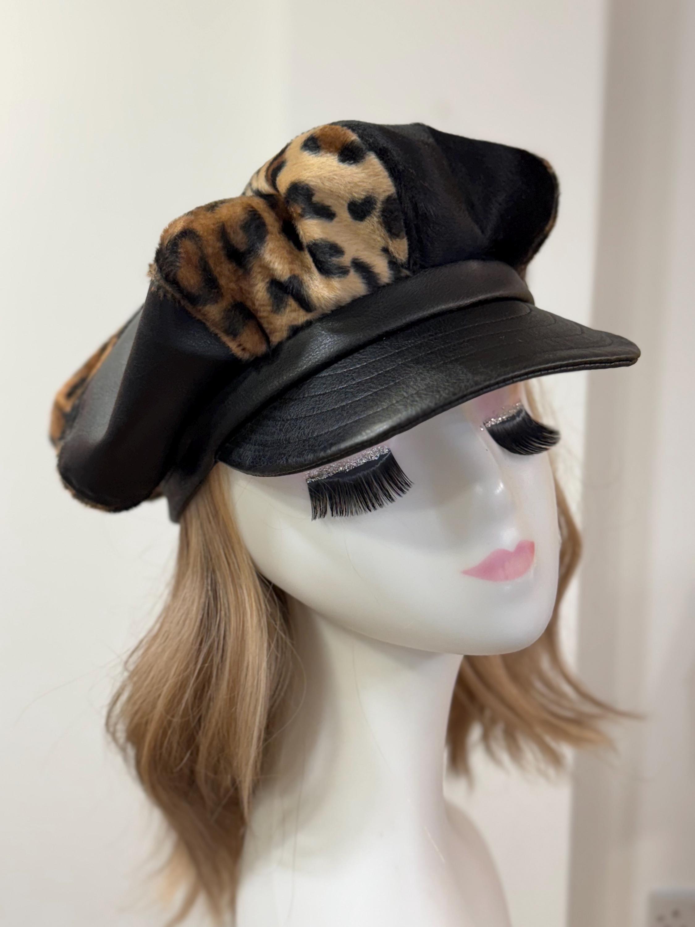 Vintage Beresford Leopard Print Faux Fur Decorative Hat  Cover Leopard Print Bakerboy Hat, Faux Fur, Animal Print Cap  main image 3