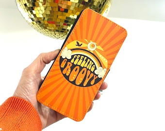 Groovy Phone Case, Retro Phone Cover, Orange Phone Case, 70's Artwork, Funky, Faux Leather Flip Case, iphone, Samsung, All Phone Models.