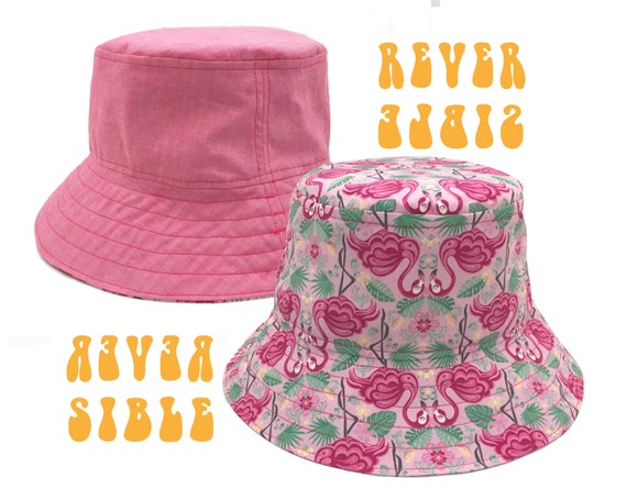 Baby Girls 100% Cotton Summer Bucket Sun Hat Pink White Flamingo Print 12-36M 