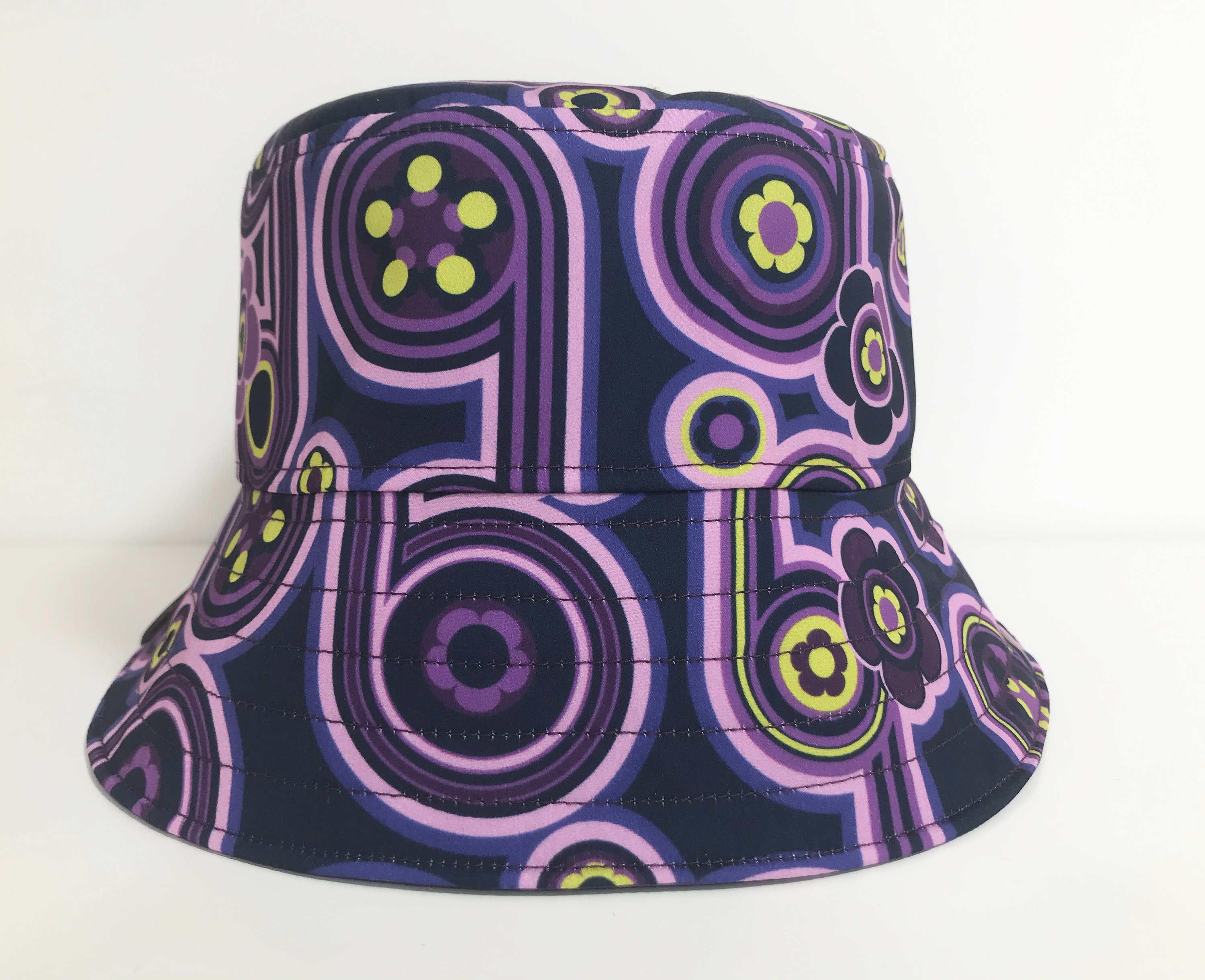 Purple Bucket Hat Vintage Print Hat 70 
