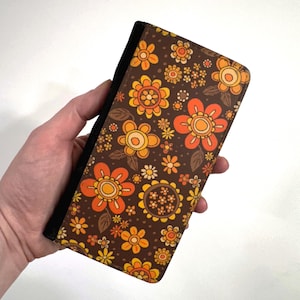 Coque de téléphone rétro, étui pour iphone, imprimé années 70, motif floral, étui à rabat en similicuir, coque de téléphone, étui pour galaxie, tous les modèles de téléphone.