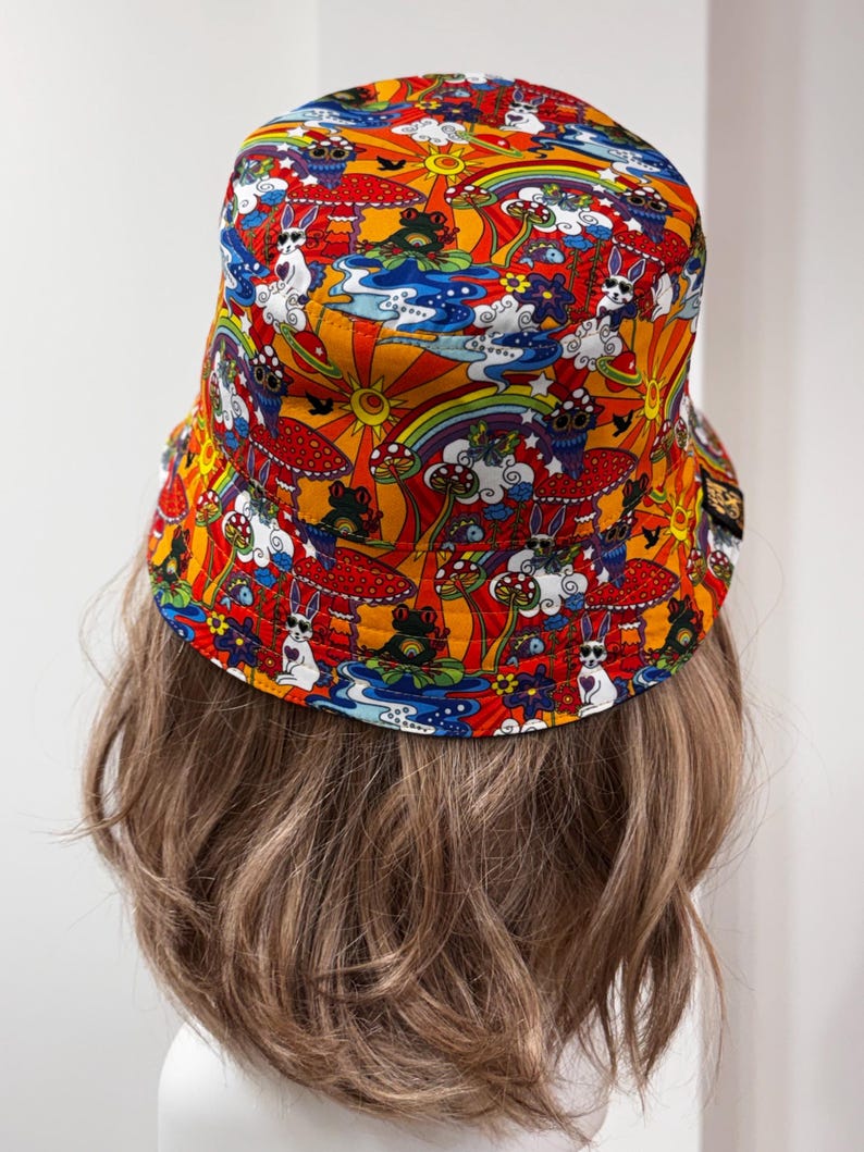 Psychedelic Bucket Hat, 70's Hat, Trippy Art, Rainbow Bucket Hat, Fisherman Hat, Groovy, Sun Hat, Fun Hat, Quirky, Psyche, Funky image 15