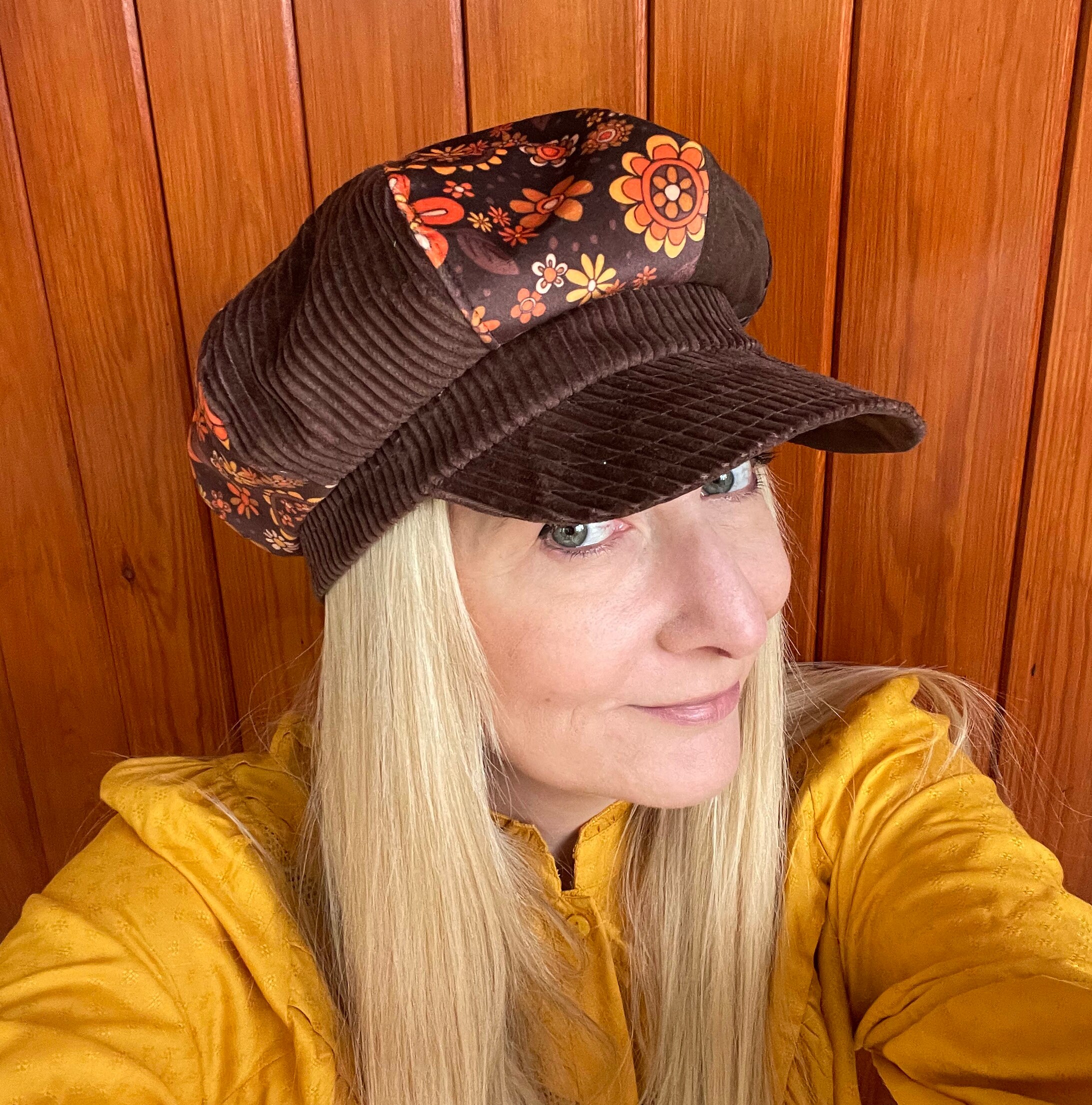 Vintage 70s Disco Retro Baker Boy Hat Handmade Velvet Newsboy Derby Cap Handmade Floral Velvet Baker Boy Hat, Retro 70s Style - Etsy main image 2