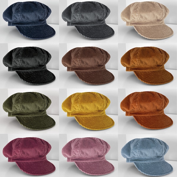 Corduroy Cap, Newsboy Cap, Baker Boy Hat, Tan/Olive Green/Navy/Dusky Pink/Mustard/Burnt Orange/Wine/Teal/Cream/