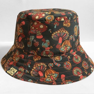 Mushroom Bucket Hat, Cottagecore, Hippy, Toadstool Print, Hippie Sunhat, Fisherman's hat, Fungi, Mens Bucket Hat, Woman’s Hat, Mushroomcore