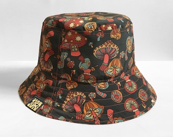 Mushroom Bucket Hat, Cottagecore, Hippy, Toadstool Print, Hippie Sunhat, Fisherman's hat, Fungi, Mens Bucket Hat, Woman’s Hat, Mushroomcore
