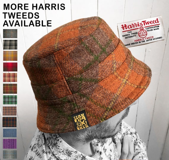 Handmade Tweed Hat, Hat with band, Wool Bucket Hat, Men's Fishing Hat, Scottish Tweed Hat.