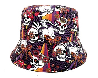 Rocker Sun Hat Goth Alternative Sun & Moon Skull Studded Hand Painted Canvas Red Goth Sun & Moon Skull Studded Sun Hat Hand Painted  main image 4