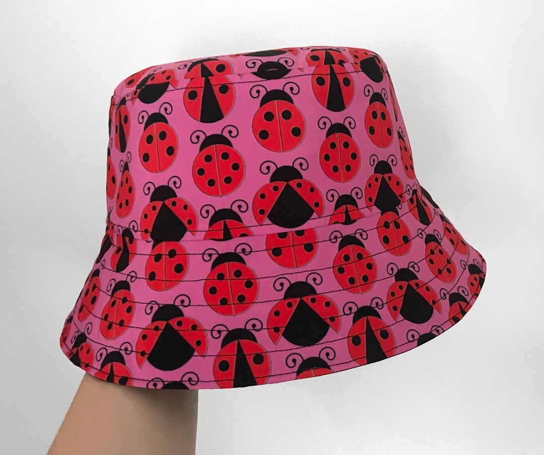 Ladybug Bucket Hat, Bright Pink Hat, Ladybird Print, Ladies