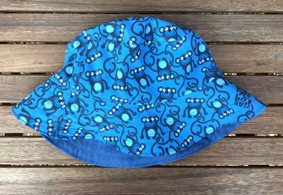 Monkey Bucket Hat, Blue Sun Hat, Kids Fisherman Hat, Monogrammed