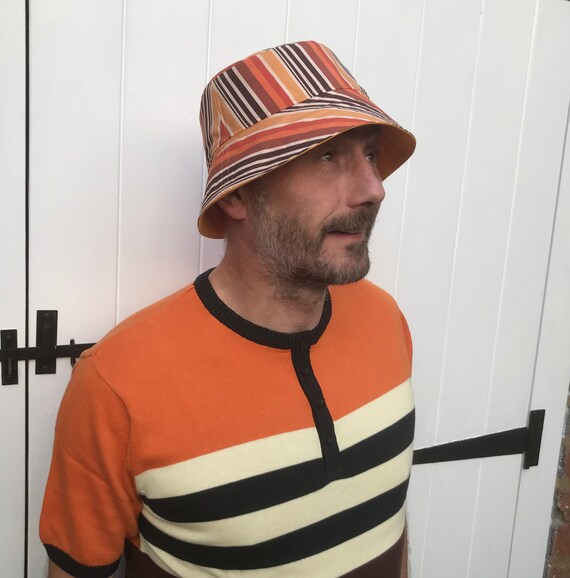 Stripe Bucket Hat, Retro Stripe Hat, Mens Bucket Hat, Festival Hat, Women's Bucket Hat, 70's Retro.