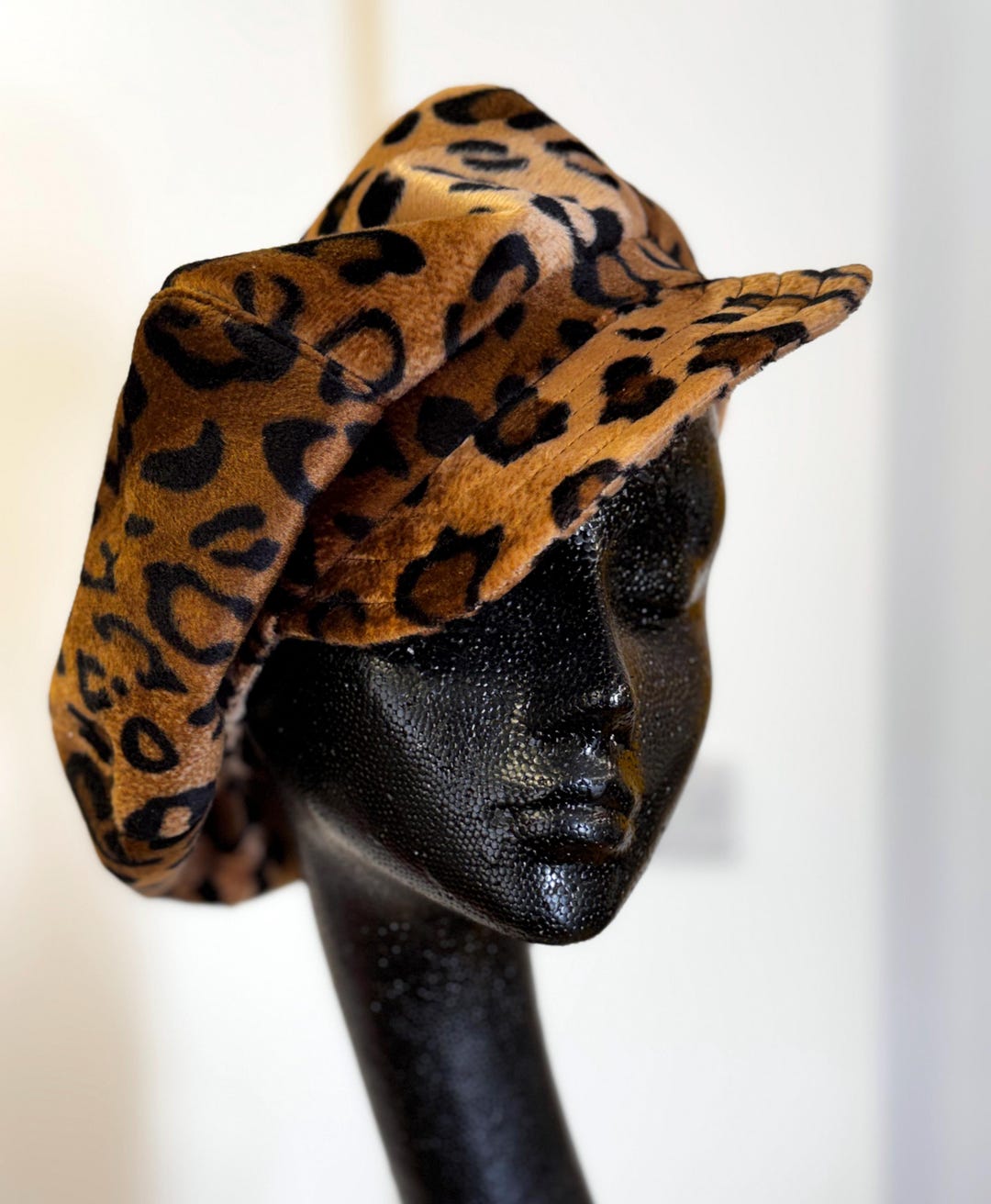 Oversized Leopard Fur Baker Boy Cap, Animal Print Newsboy Hat