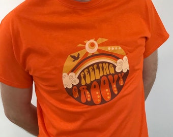 Groovy Mens T-shirt, Retro Orange Slogan Tee, 1960s Print Tee, 70s