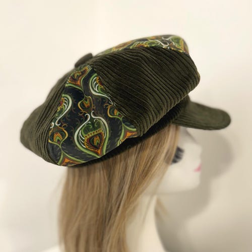 Handmade Corduroy Newsboy Cap: Khaki, Olive Green Baker Boy  display picture 3