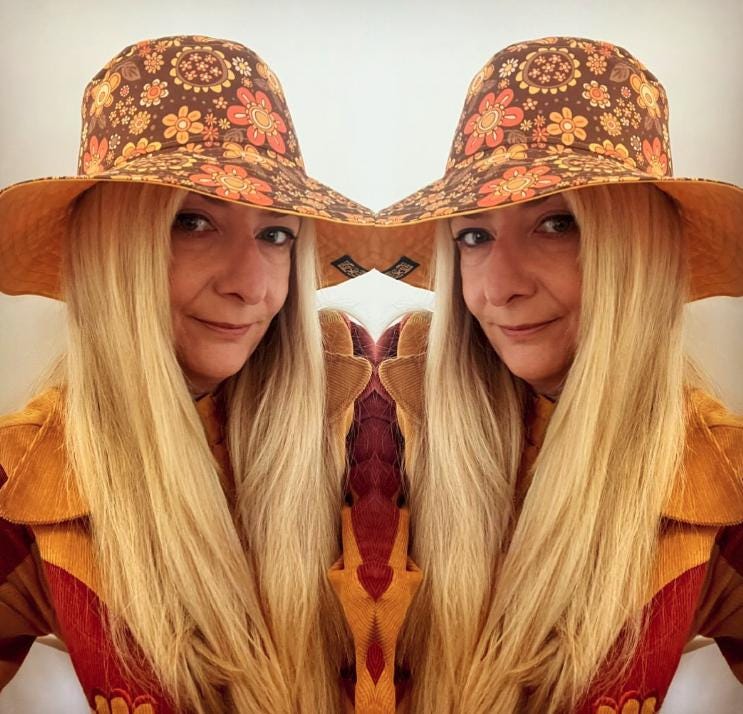 Retro Sun Hat, Wide Brim Hat, 70's Floral, Hat, 60s Fabric