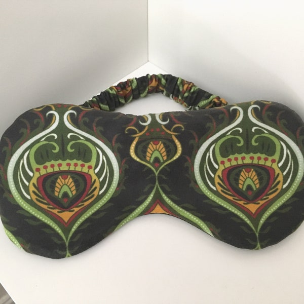 Green Sleep Mask, Luxury Sleepmask, Velvet Sleeping Mask, Silk Backed Blindfold, Green retro print, Men luxury Gifts, Relaxation Mask.