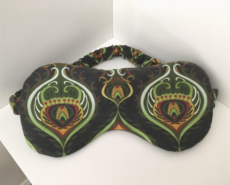 Grön sömnmask, lyxig sömnmask, sammetssovmask, ögonbindel med sidenbaksida, grönt retrotryck, lyxiga presenter för män, avslappningsmask. bild 1