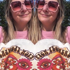 Retro tygväska, 60-tals blommönster, Flower Power-väska, 100 % bomullscanvasväska, miljövänlig. bild 4