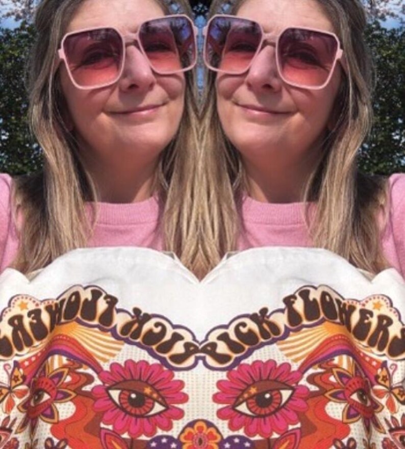 Retro tygväska, 60-tals blommönster, Flower Power-väska, 100 % bomullscanvasväska, miljövänlig. bild 4