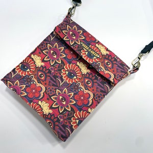 Groovige Tasche, psychedelische 60er 70er Tasche, Hippie Folk Boho, Blumen Augen Print, kleine Schultertasche, Damen Reisetasche, Baumwolltaschen.