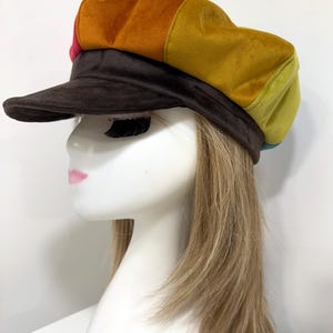 Multicolour Velvet Baker Boy Cap - 1970s Style, Vintage Vibes image 10