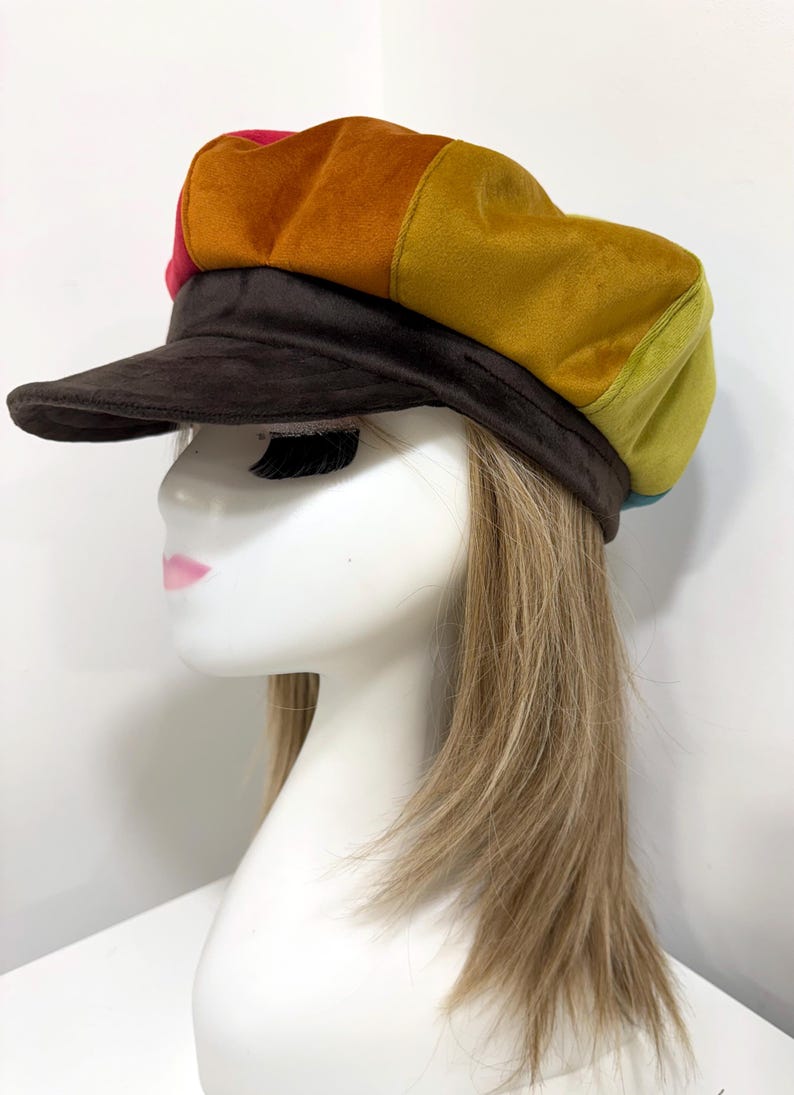 Multicolour Velvet Baker Boy Cap - 1970s Style, Vintage Vibes image 10