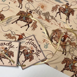 Cowboy Wrapping Paper, Gift Wrap for Men, Yellowstone National Park, Western, Horse, Paper, Vintage Cowboys, Texas, Tags and Ribbon included