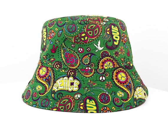 Green Paisley Bucket Hat, Peace Sign Hat, 90's Hat, Hippie Hat, Fishing Hat,  Festival Menswear, Hat for Man. -  Canada