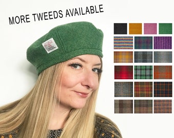 Wool Tweed Beret, Women's Tam Hat, Choice of Harris Tweeds and Colours.