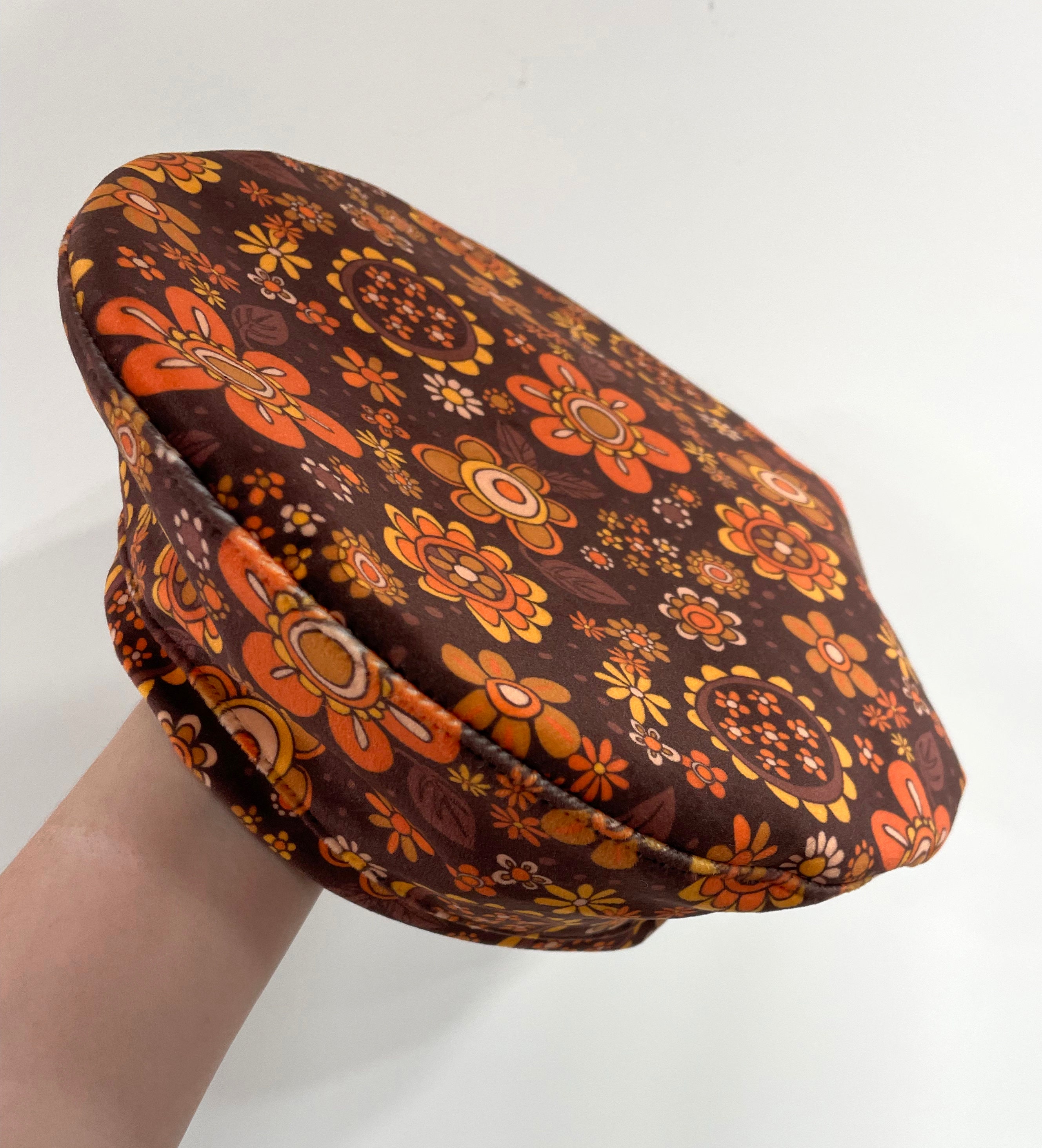 Velvet Beret Hat: 1970s Floral Print Tam, Handmade - Etsy