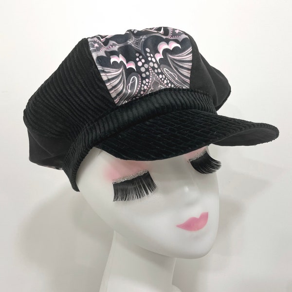 Black BakerBoy Hat, Newsboy Cap, Ladies Cabbie Cap, Velvet Cap, Corduroy Cap, Faux Suede Hat.