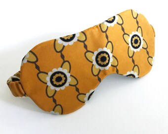 Sömnmask för kvinnor, prästkragetryck, gul ögonmask, sammetssömnmask, retroblomtryck, present till mamma, present till glada vibbar, present till kvinna.