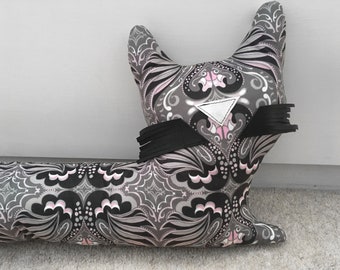 Cat Cushion, Door Draft Stopper, Grey Home Decor, Draught Excluder, Art Nouveau Decor.