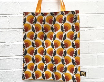 70's Tote Bag, Mid Century Bag, Geometric Scandinavian Print, Retro Orange Bag.
