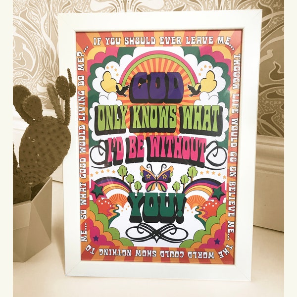 Psychedelic Art Print, Beach Boys Inspired Poster, God Only Knows, 1960's Music Print.
