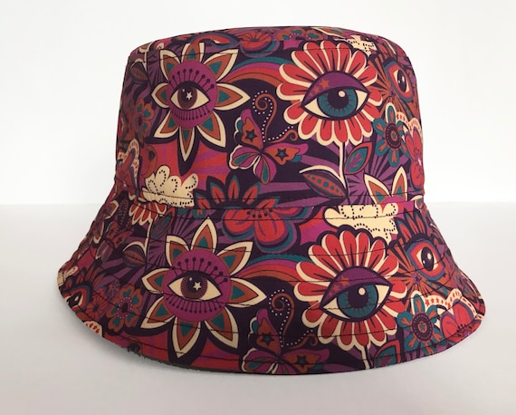 Psychedelic Bucket Hat, Flower Eye Print, Third Eye Art, Hippy
