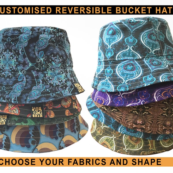 Bucket Hats Custom, Personalised Hats, Fisherman Hat, Wide Brim Sunhat, Reversible Hat, Choose your Fabrics, Customised Gifts.