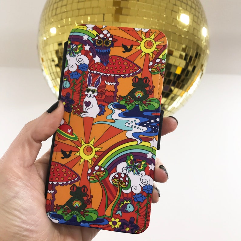 Psychedelic Phone Case Cover, Hippy iPhone Case, Mushroom Cover, Faux Leather Flip Case, iPhone Cover, Samsung Case, All Phone Models. image 4