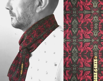 Welsh Scarf, Christmas Gift for Welsh dad, Wales Print, Gift for Welshman, Red Dragon, Celtic Accessories.