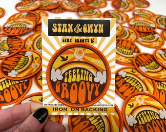 Groovy Patch Badge, Retro Patches, Jacket Patches, Orange Embroidery Patch, Sew on Badge, 6cm x 6cm