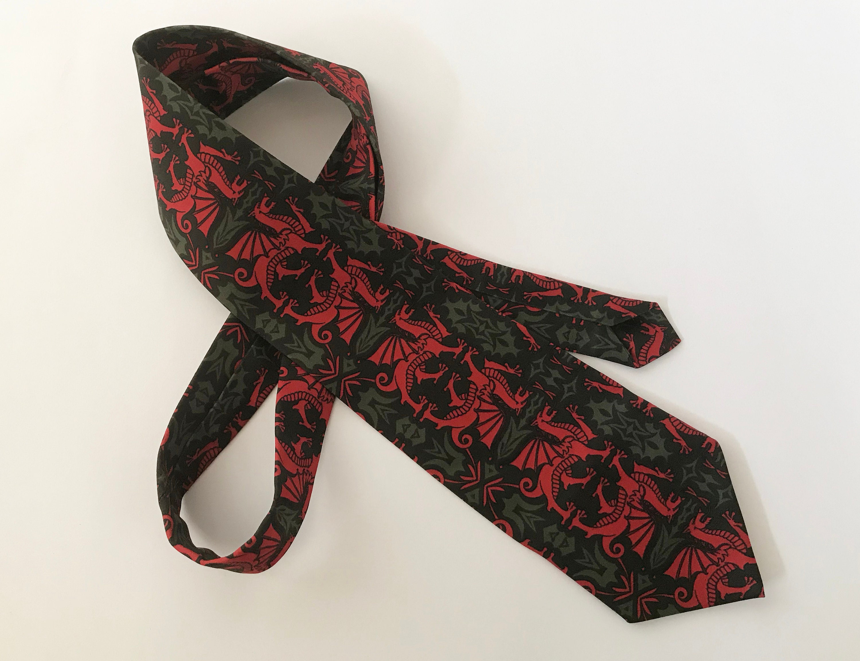 Patterned Mens Tie Welsh Red Dragon Tie Groomsmen Wedding Etsy