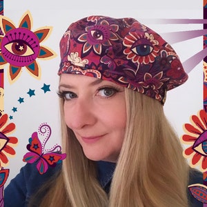 Velvet Beret, Sixties Ladies fashion, Flower Hat.