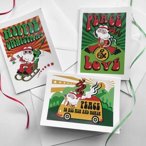 Biglietti di Natale retrò, biglietti di Natale hippie, biglietti di Natale umoristici, biglietti di Natale originali, biglietti d'epoca.