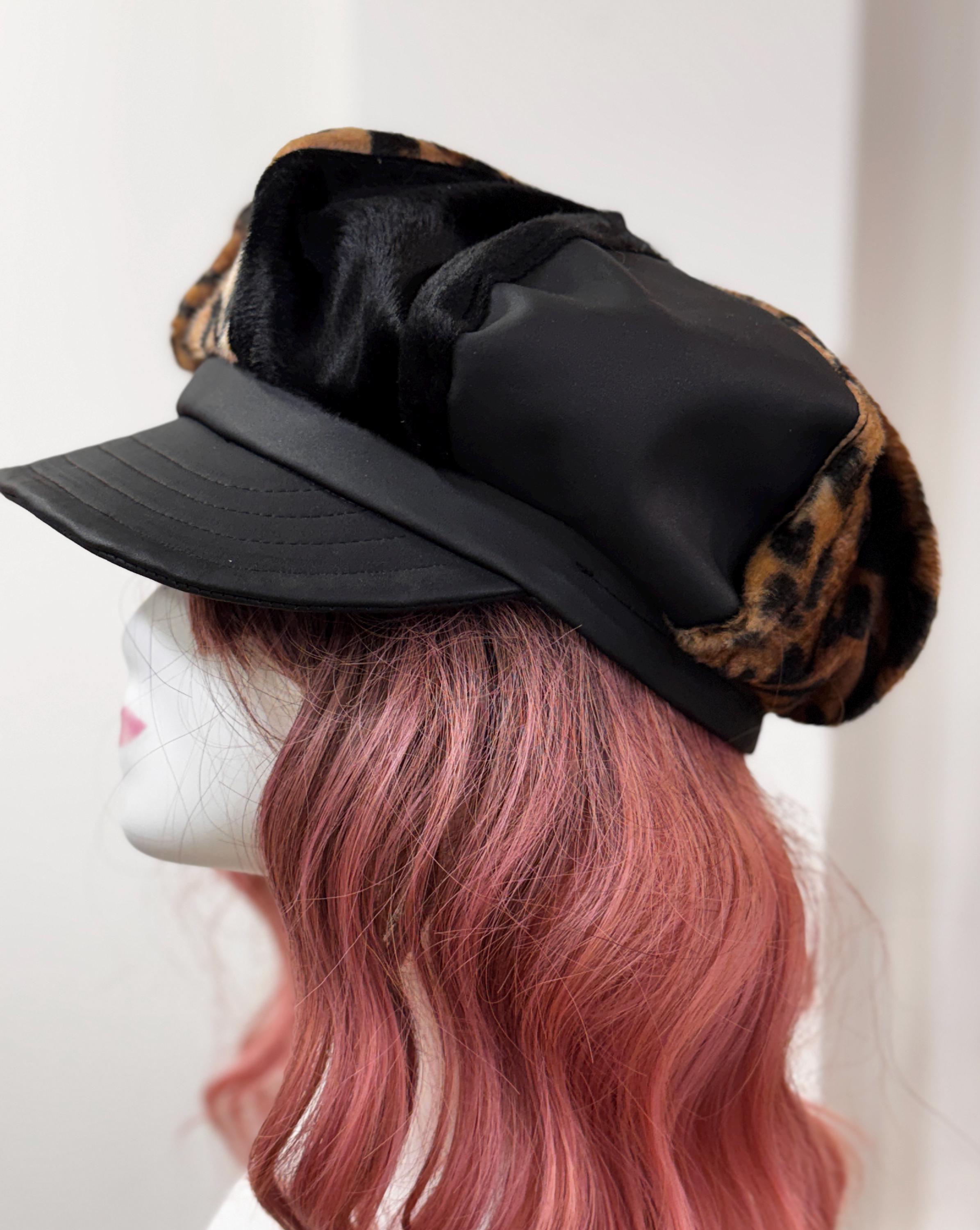 Leopard Print Bakerboy Hat, Faux Fur, Animal Print Cap  display picture 3