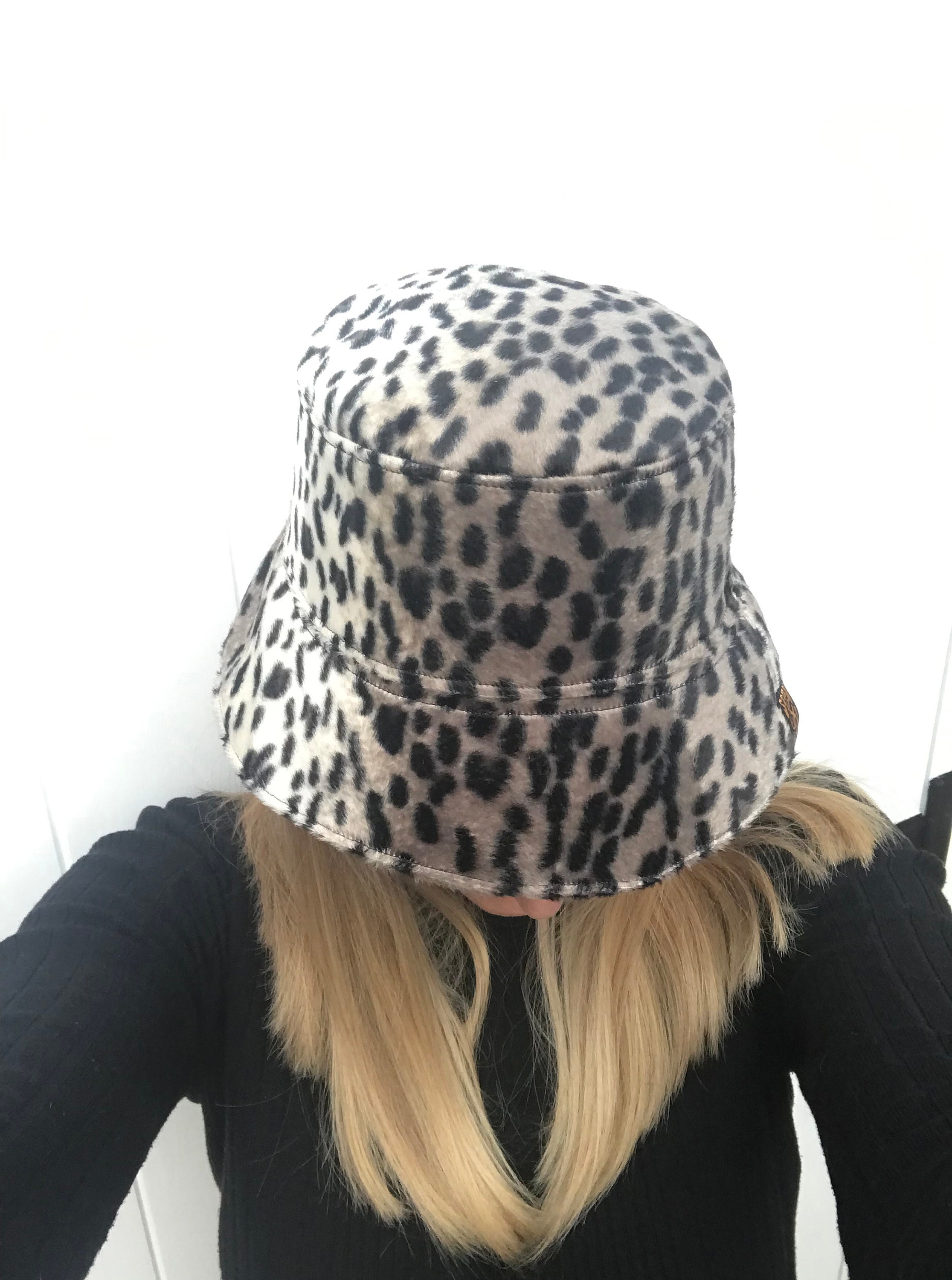 Animal Print Hat Fur Bucket Hat Grey 