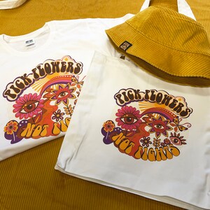 Retro tygväska, 60-tals blommönster, Flower Power-väska, 100 % bomullscanvasväska, miljövänlig. bild 2