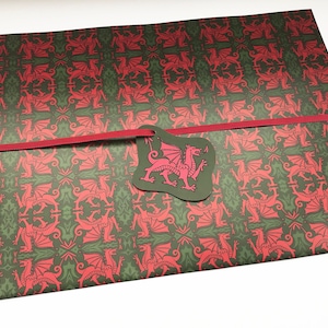 Welsh Red Dragon Gift Wrap with Tag and Ribbon