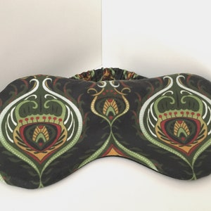 Grön sömnmask, lyxig sömnmask, sammetssovmask, ögonbindel med sidenbaksida, grönt retrotryck, lyxiga presenter för män, avslappningsmask. bild 7