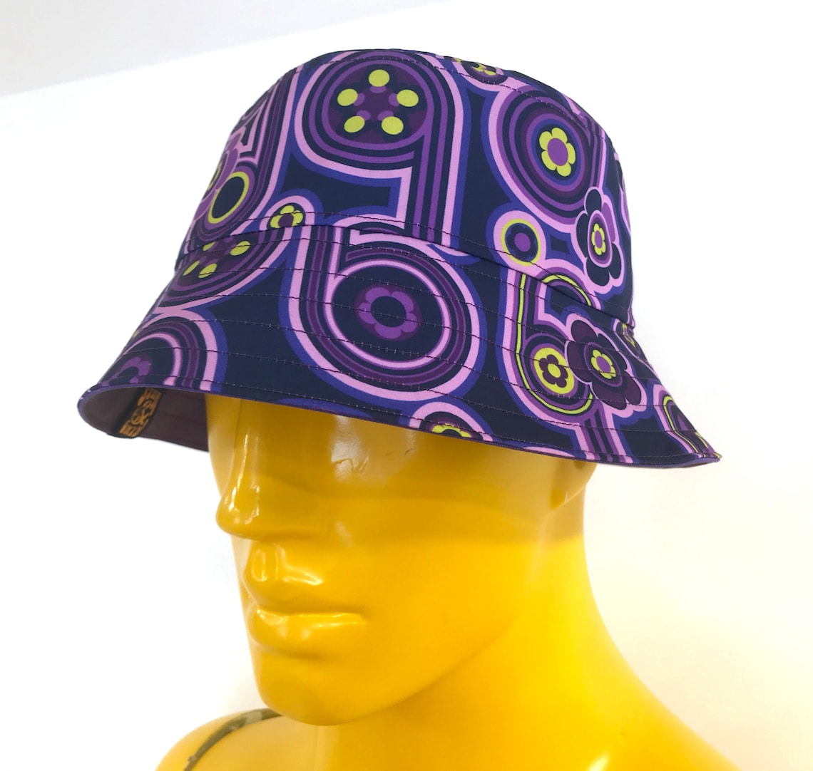 Purple Bucket Hat 70's Flower Hat Vintage Print Hat | Etsy