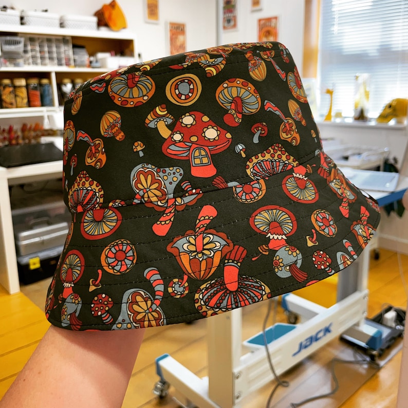 Mushroom Bucket Hat, Reversible Hat, Hippie Sunhat, Fisherman's hat, Fungi Print, Mens bucket hat, Womans bucket Hat, Mushroomcore image 4